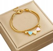 Bransoletka Złota Stal Chirurgiczna Pozłacana 18K Damska Serca Elegancka