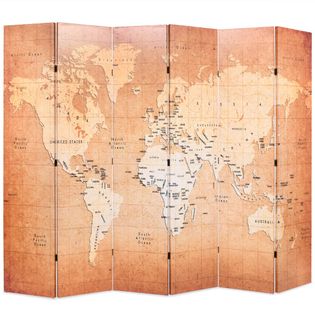 Składany parawan, 228x170 cm, mapa świata, żółty