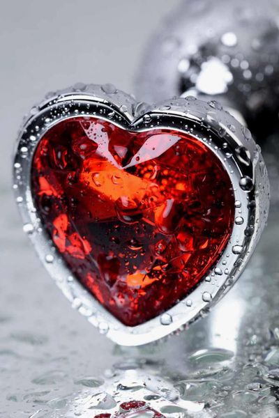silver anal plug with pink gem heart-shaped zdjęcie 9