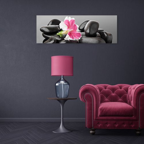 Obraz na płótnie, Kwiat i ciemne kamienie zen 90x30 na Arena.pl