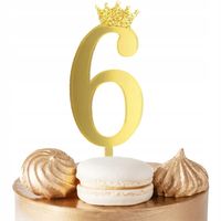 TOPPER NA TORT CYFERKA CYFRA 6 ZŁOTY LUSTRZANY NA IMPREZĘ URODZINOWĄ
