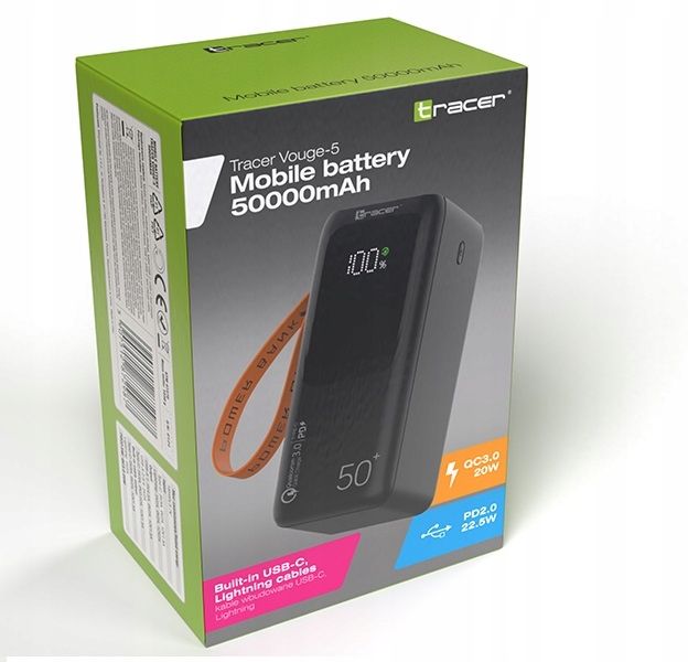 POWERBANK SZYBKI MOCNY USB-C Lightning 50000mAh PD QC 3.0 22.5W + kable zdjęcie 8