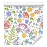 Tapeta dzikie kwiaty paproć liście do salonu