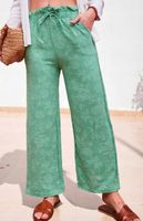 Spodnie Letnie Damskie Szeroka Nogawka Luźne Kwiaty XL/2XL JASNA ZIELEŃ