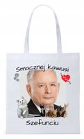 Śmieszny Pis Kaczyński Torba Eco Biała Shopper Z Nadrukiem Ze Zdjęciem