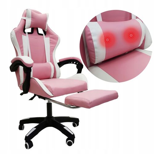 FOTEL GAMINGOWY GRACZA BIUROWY KOMPUTEROWY MASAŻ PODNÓŻEK KG104 RÓŻOWY na Arena.pl