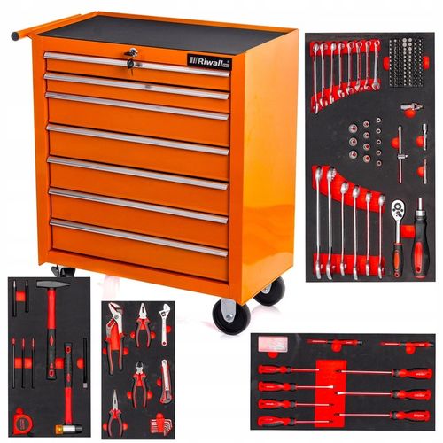 SZAFKA POMARAŃCZOWA WARSZTATOWA WÓZEK NARZĘDZIOWY 688 EL. PRO 7 SZUFLAD na Arena.pl