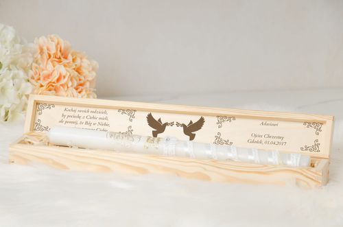 Drewniane pudełko na świecę do Chrztu Świętego PSC-3 na Arena.pl