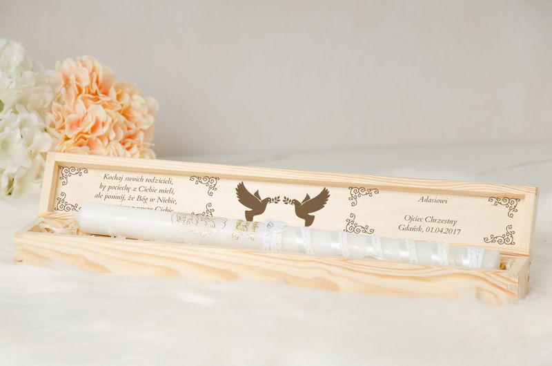 Drewniane pudełko na świecę do Chrztu Świętego PSC-3 zdjęcie 3