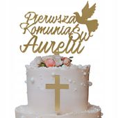 ZESTAW dekoracji na tort komunijny IMIĘ złote lustro Topper komunie złoty