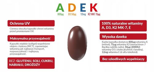 ADEK COMPLEX A,D3,E,K2 MK-7 w oleju MCT 60kapsułek na Arena.pl