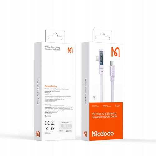 mcdodo kabel kątowy usb-c lightning płaski 36w do iphone 13 14 na Arena.pl