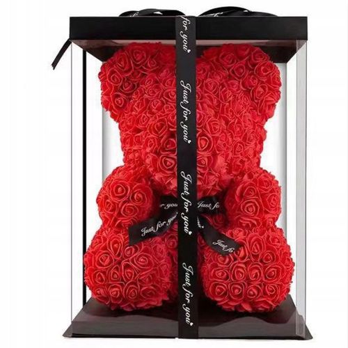 Misiek z Kwiatów Róż ZŁOŻONE PUDEŁKO Prezent na Walentynki MIŚ + Lampki Led na Arena.pl