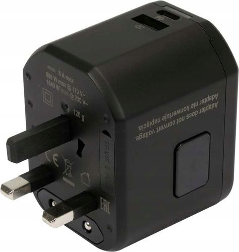 ADAPTER SIECIOWY Z ŁADOWARKĄ USB USB-C USA UK EU na Arena.pl