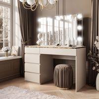 Toaletka elegancka w kolorze kaszmiru z lustrem i oświetleniem LED