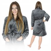 CIEPŁY SZALFROK CIEMNY SZARY DAMSKI MĘSKI KIESZENIE MIKROFIBRA DRES S