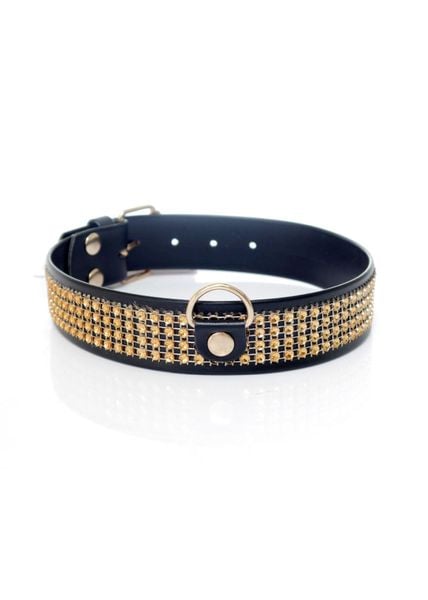 Fetish B - Series Collar With Crystals 3 Cm Gold zdjęcie 1