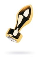 gold anal plug toyfa metal with white round-shaped gem , length