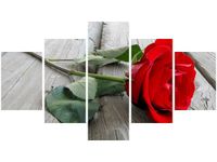 75CM 120 OBRAZ 5 ELEM RÓŻA DESKACH ŚCIENNY DRUK