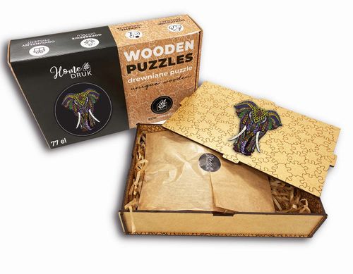 Puzzle Drewniane dla dzieci  Słoń Elephant w pudełku drewnianym na Arena.pl