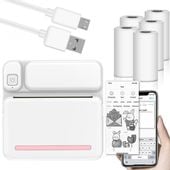 MINI DRUKARKA TERMICZNA PRZENOŚNA ZDJĘĆ NOTATEK ETYKIET + ROLKI GRATIS