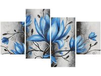 OBRAZ DRUK STALOWE MAGNOLIE KWIATY NIEBIESKIE