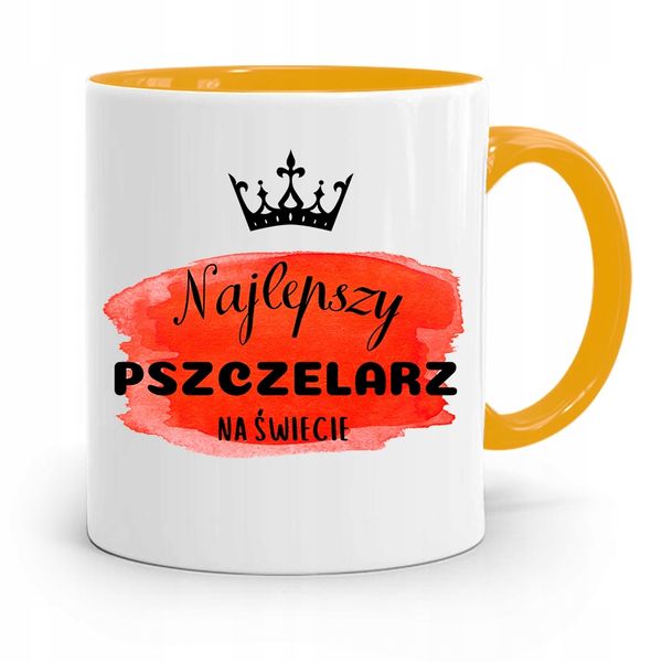 Kubek Zółty Dla Pszczelarza Najlepszy Na Świecie Z Nadrukiem Ze Zdjęciem zdjęcie 1