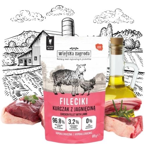 karma mokra dla kota fileciki kurczak z  jagnięciną 85g wiejska zagroda na Arena.pl