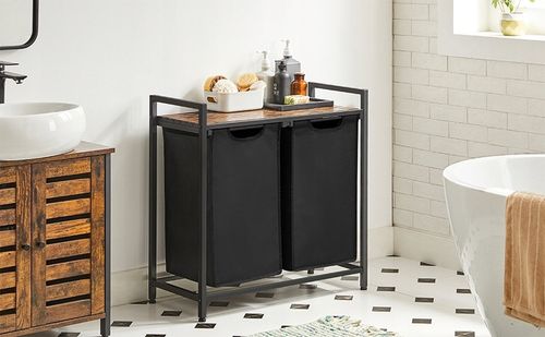 Kosz wolnostojący 2 PRZEGRÓDKI na pranie 2x46L 73 x 33 x 72 CZARNY z na Arena.pl