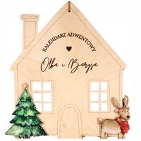 KALENDARZ ADWENTOWY Z IMIENIEM BAZA DREWNIANA Dekoracje Świąteczne DOMEK