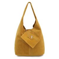 VERA PELLE torebka zamszowa worek na ramię z saszetką V132 musztardowa