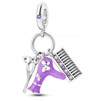 Zawieszka SREBRO 925 Charms Koralik Fryzjer Grzebień Nożyczki Suszarka