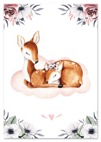 Plakat dla dziecka, sarenka, chmurka różowe plakaty 21x29,7 cm A4 na Arena.pl