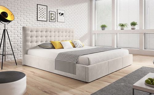 ŁOŻKO TAPICEROWANE VERO Z PODNOSZONYM STELAŻEM POJEMNIKIEM POŚCIEL 160x200 na Arena.pl