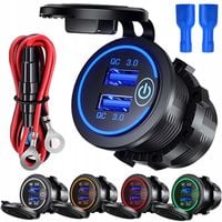 PODWÓJNA ŁADOWARKA SAMOCHODOWA GNIAZDO ZAPALNICZKI MONTAŻOWE 2x USB QC 3.0