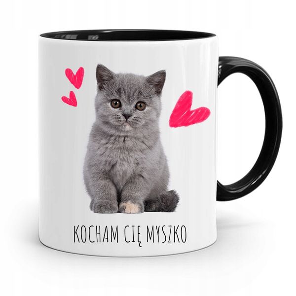 Kubek Czarny Dla Chłopaka Kocham Cię Myszko Z Nadrukiem Ze Zdjęciem zdjęcie 1