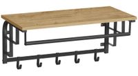Półka ścienna loft z wieszakami 66 cm dąb artisan czarna