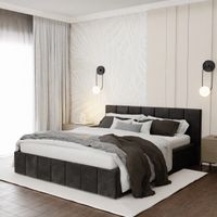ŁÓŻKO TAPICEROWANE DO SYPIALNI 160x200 ŁÓŻKO PREMIUM Z POJEMNIKIEM CZARNE