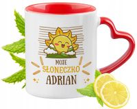 Kubek Czerwony Z Uszkiem W Kształcie Serca Dla Adriana Na Prezent