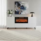 PAFOS Komoda 180 cm biała z kominkiem