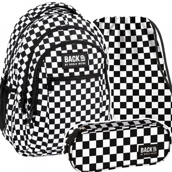 ZESTAW 3 el. Plecak szkolny młodzieżowy BackUP 26 L kratka, SZACHOWNICA zdjęcie 1