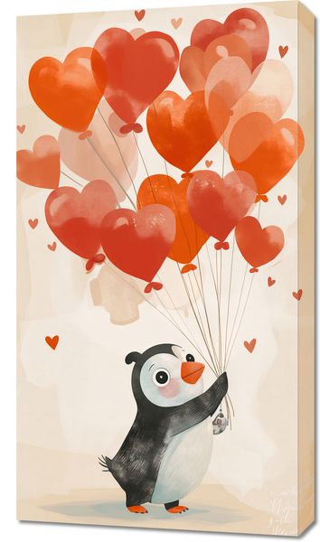 Obraz 50x90cm Pingwinek z Balonami zdjęcie 1