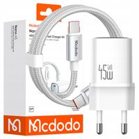 mcdodo szybka ładowarka do telefonu usb-c 45w gan kabel 1m typ c biała