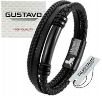 Bransoletka męska skórzana CZARNA z grawerem