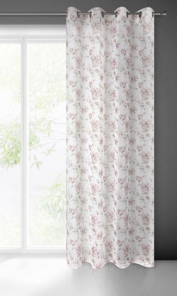 Firana gotowa na przelotkach AMBER 140x250 biała różowe beżowe kwiaty zdjęcie 2