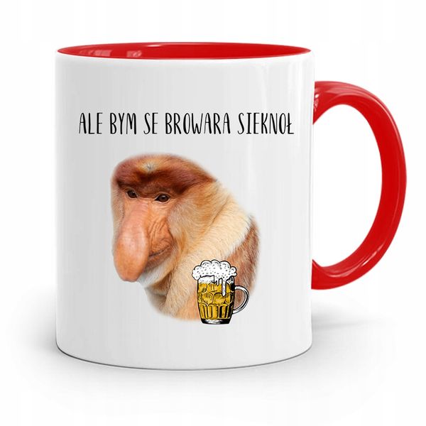 Kubek Czerwony Nosacz Janusz Browara Sieknoł Z Nadrukiem Ze Zdjęciem zdjęcie 1