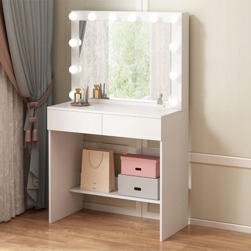 TOALETKA KOSMETYCZNA DO MAKIJAŻU WIZAŻU Z LUSTREM LED NOWOCZESNA LOFT GLAMO na Arena.pl