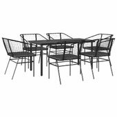 7-częściowy zestaw ogrodowy poduszkami czarny polirattan szkło