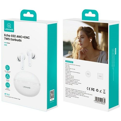 słuchawki bluetooth usams echo e02 tws   anc+enc bezprzewodowe biały na Arena.pl