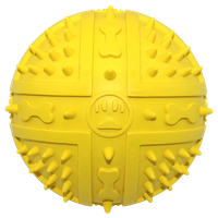 Zabawka dla psa piłka z kolcami i piszczałką o zapachu wanilii żółta 9cm